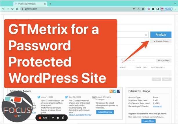GTMetrix for a Password Protected WordPress Site