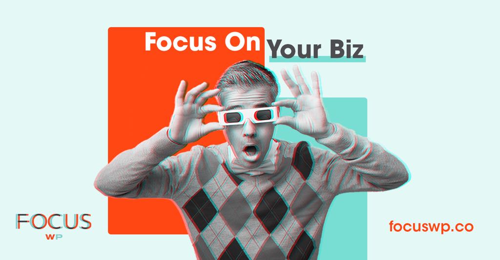 Focus On Your Biz facebook cover photo showing a 3D stylized photo of a man wearing 3D glasses.